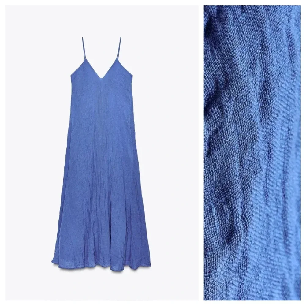 NWT Zara Blue Strappy V-Neck Midi Dress